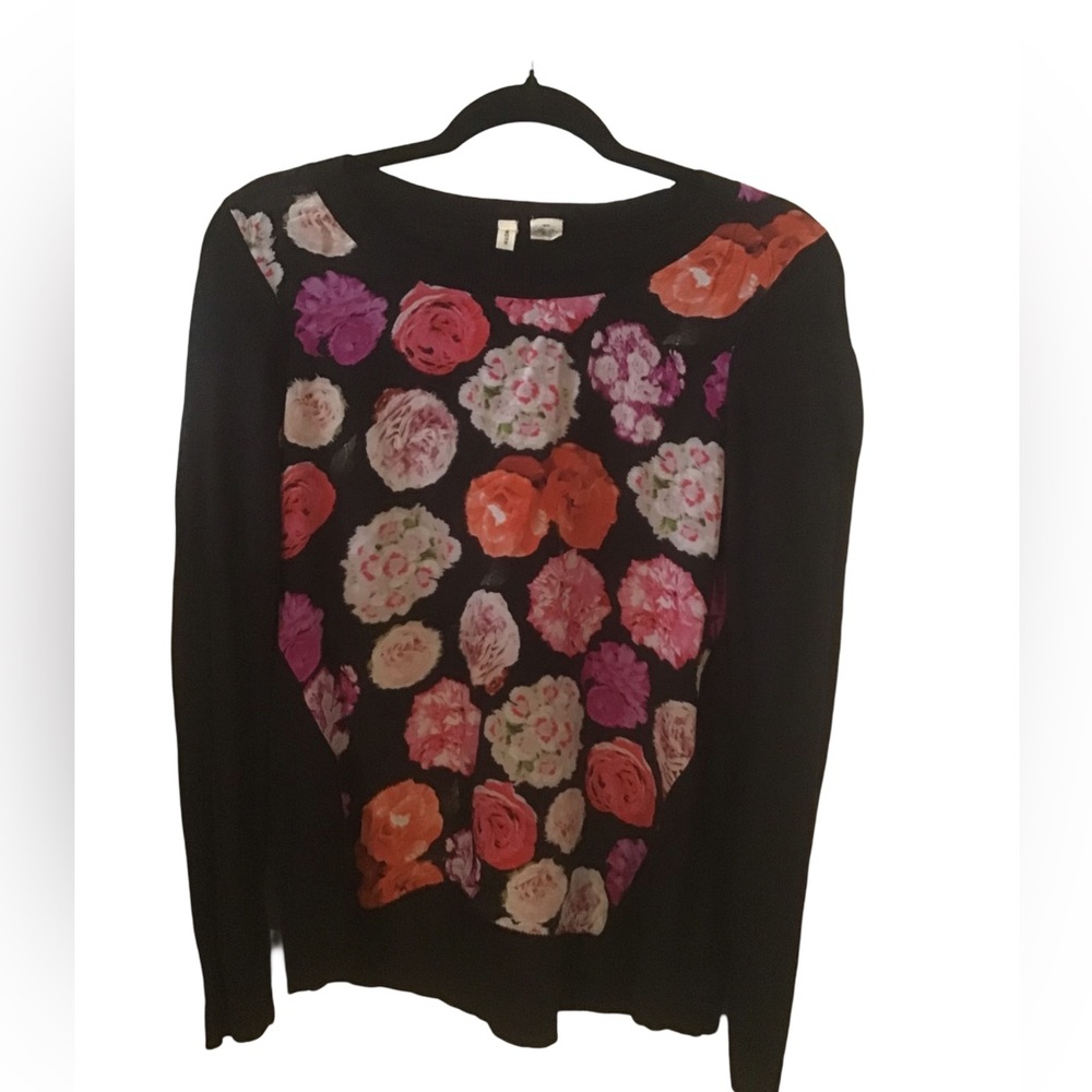 Anthropologie Moth Womens Sweater Medium Floral Black Pink Pullover